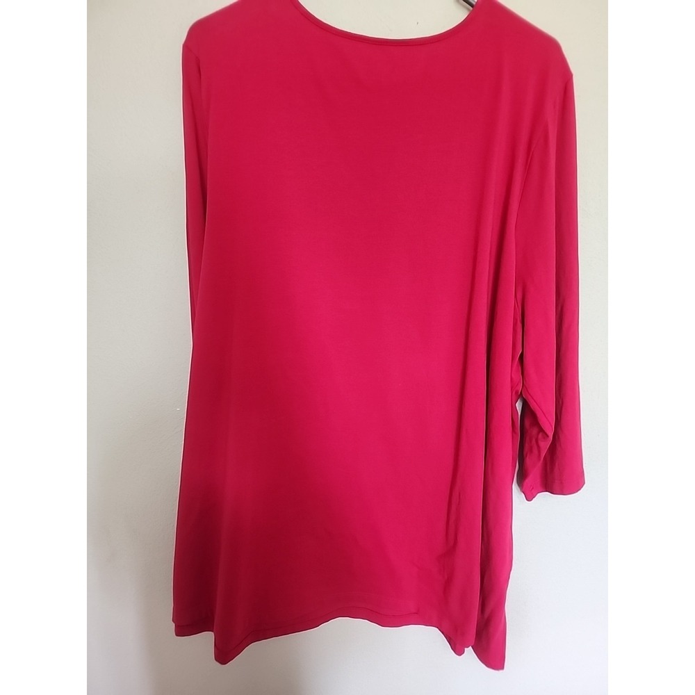 Catherines Red Knit Blouse Burnout Black Velvet Neckline 3/4 Sz 2X 22/24 W Tunic - Picture 8 of 12